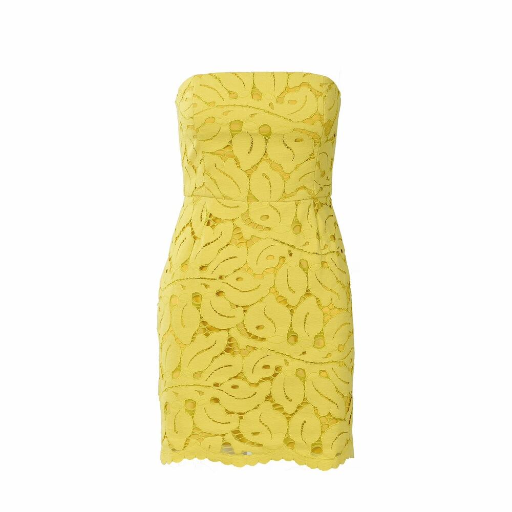 Forever Young The Label (S) Callie Yellow Lace Strapless Bodycon Mini Dress